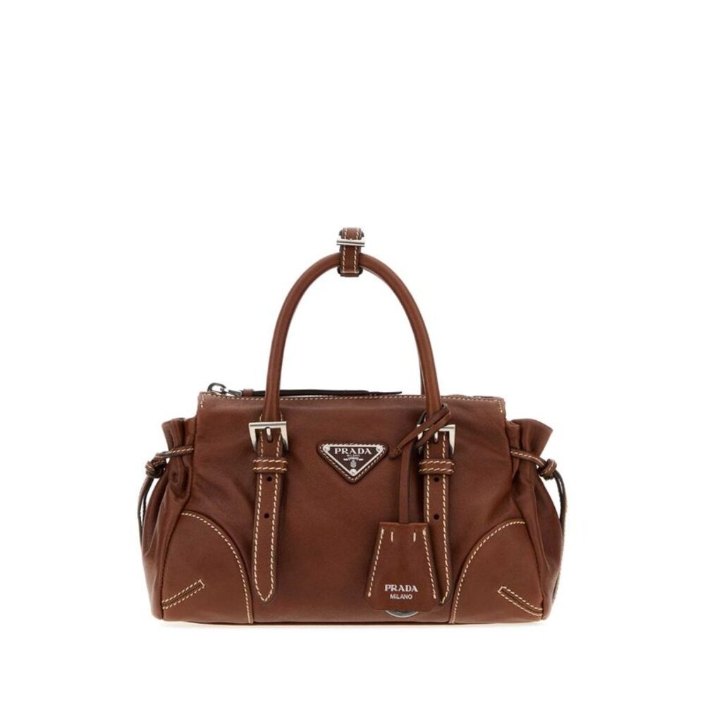 Prada Women Brown Leather Small Prada Karin Handbag